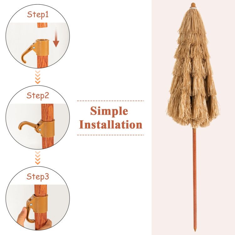 6.5 Feet Portable Thatched Tiki Beach Umbrella with Adjustable Tilt - Renee Lane Company