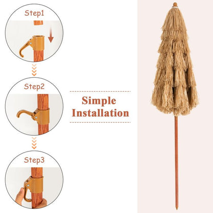 6.5 Feet Portable Thatched Tiki Beach Umbrella with Adjustable Tilt - Renee Lane Company