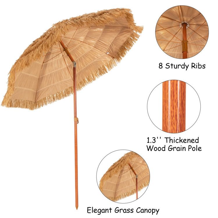 6.5 Feet Portable Thatched Tiki Beach Umbrella with Adjustable Tilt - Renee Lane Company