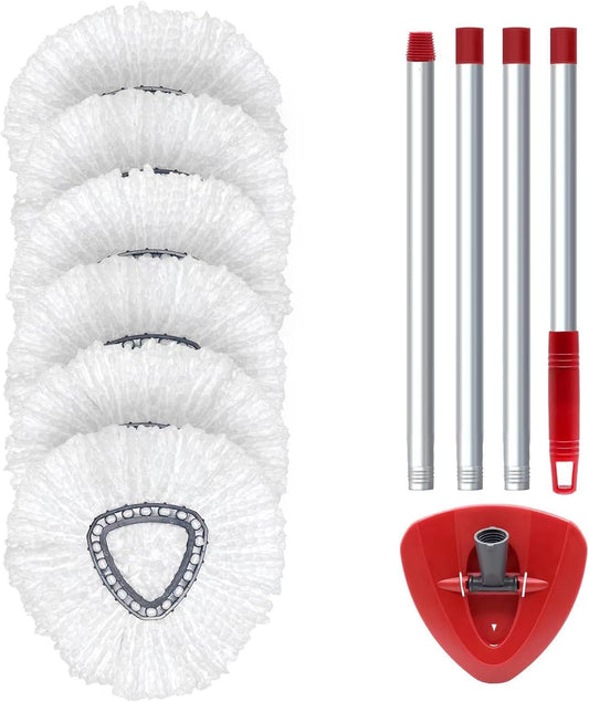 6 Pack O Cedar Spin Mop Replacement Mop HeSpin Mopd, Spin Mop Replacement Microfiber Mop Head, 360 Degree Easy Wringing Dust Mop Head with One Base and One Handle - Renee Lane Company