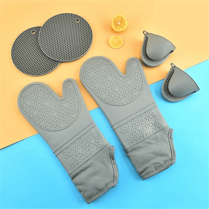 6 Pack Silicone Oven Mitts and Pot Holders Sets, Non-Slip Heat Resistant Oven Gloves For Cooking Baking Grilling - Renee Lane Company