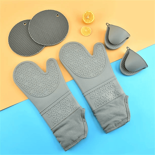 6 Pack Silicone Oven Mitts and Pot Holders Sets, Non-Slip Heat Resistant Oven Gloves For Cooking Baking Grilling - Renee Lane Company