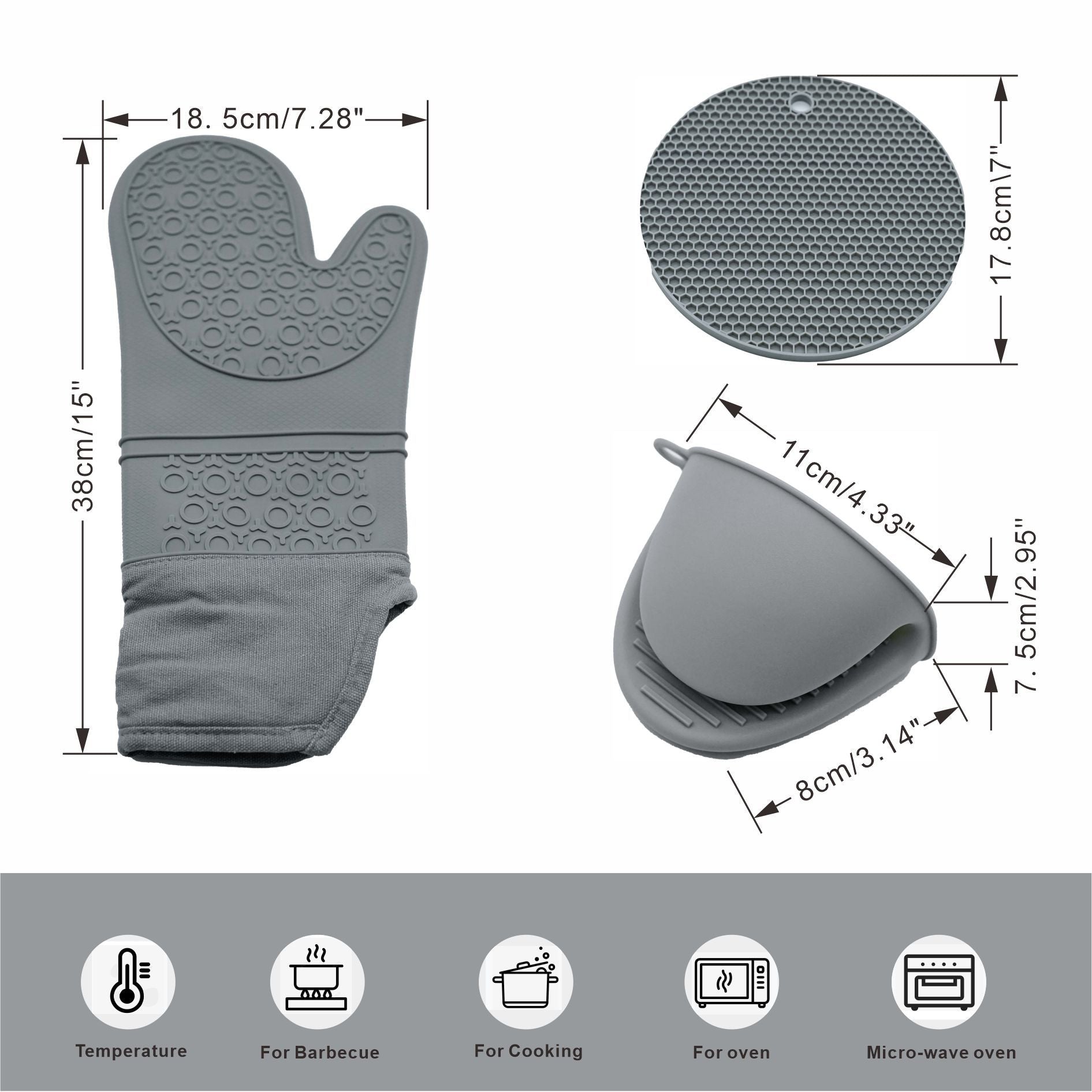 6 Pack Silicone Oven Mitts and Pot Holders Sets, Non-Slip Heat Resistant Oven Gloves For Cooking Baking Grilling - Renee Lane Company
