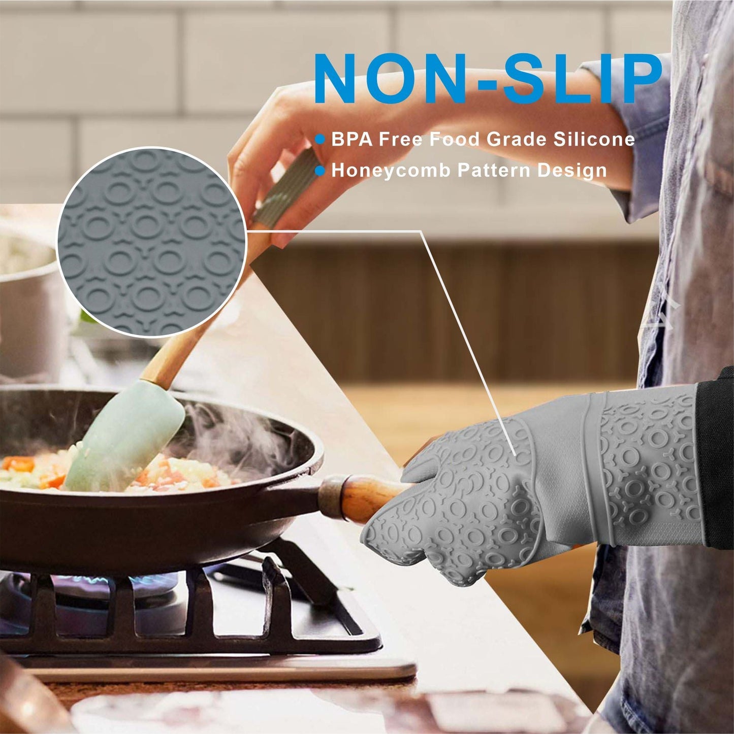 6 Pack Silicone Oven Mitts and Pot Holders Sets, Non-Slip Heat Resistant Oven Gloves For Cooking Baking Grilling - Renee Lane Company