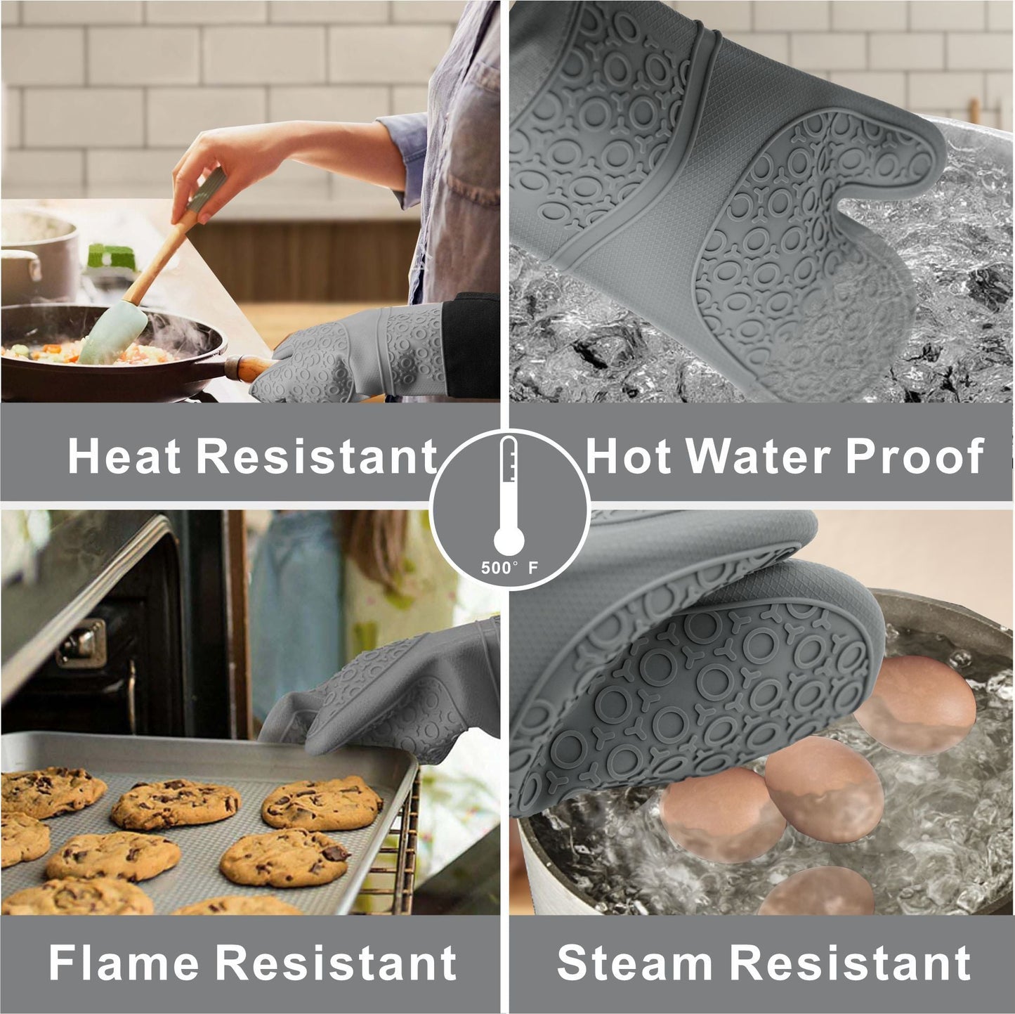 6 Pack Silicone Oven Mitts and Pot Holders Sets, Non-Slip Heat Resistant Oven Gloves For Cooking Baking Grilling - Renee Lane Company