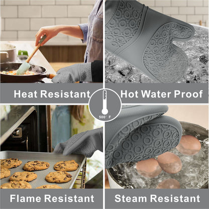 6 Pack Silicone Oven Mitts and Pot Holders Sets, Non-Slip Heat Resistant Oven Gloves For Cooking Baking Grilling - Renee Lane Company