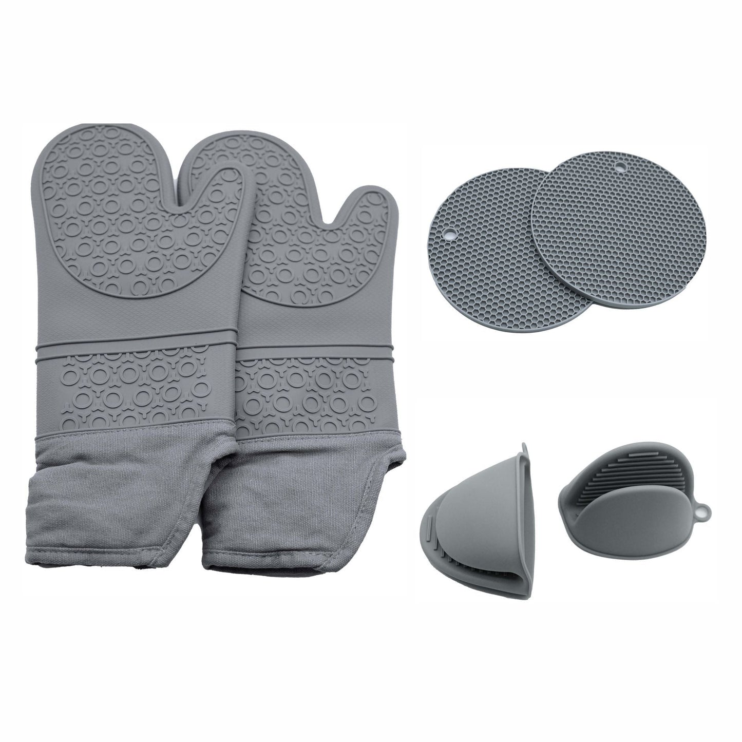 6 Pack Silicone Oven Mitts and Pot Holders Sets, Non-Slip Heat Resistant Oven Gloves For Cooking Baking Grilling - Renee Lane Company