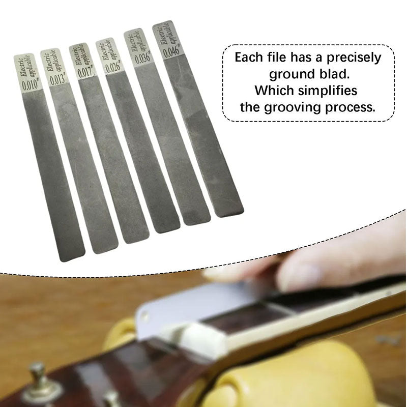 6-Piece Stainless Steel Guitar Fret Files Set,  Fret Dressing Kit for Acoustic/Electric Guitar, Luthier Repair Tools - Renee Lane Company
