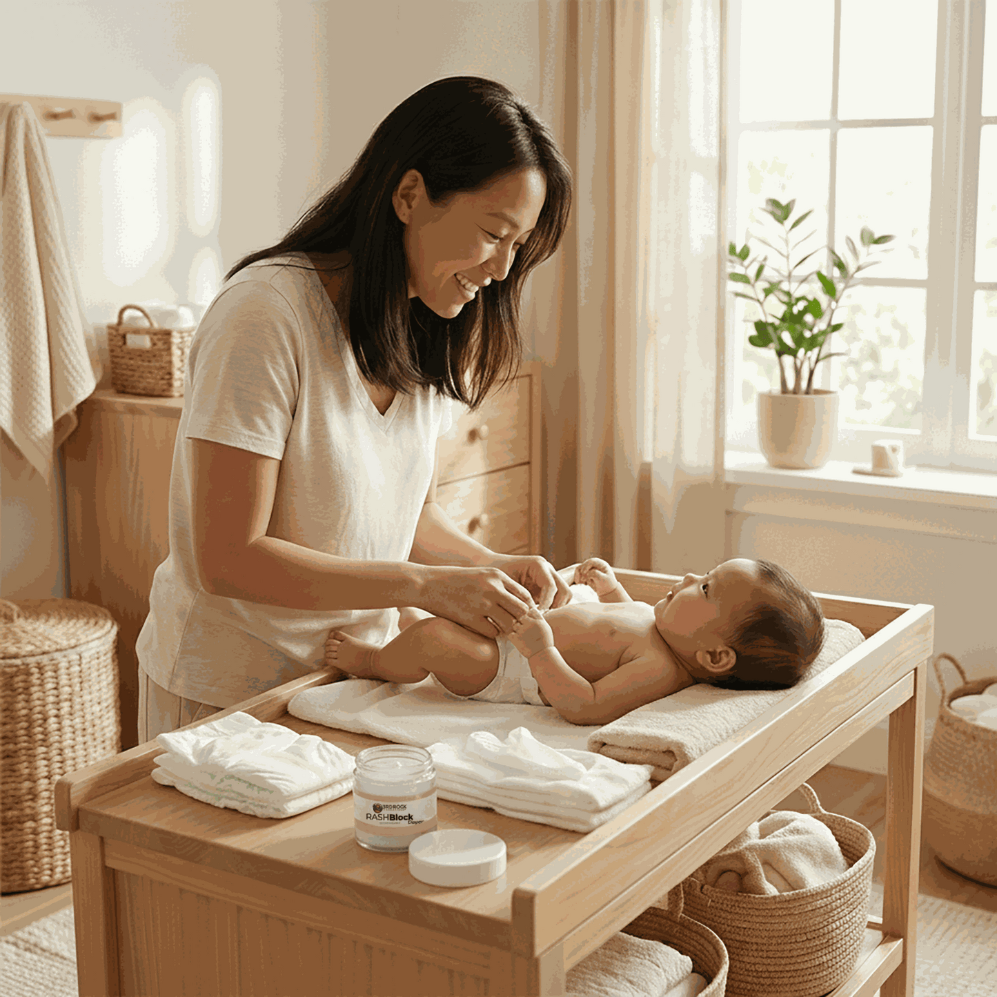 RASHBlock Diaper water-soluble ointment jar on changing table