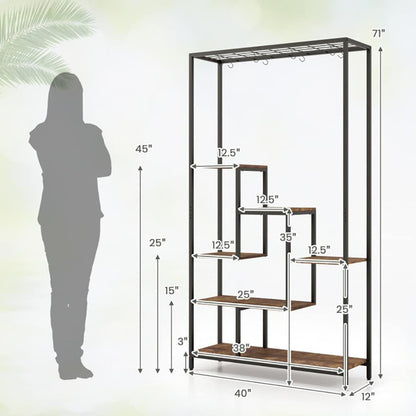 6-Tier Tall Plant Stand 71 Inch Metal Indoor Plant Shelf with 10 Hanging Hooks - Renee Lane Company