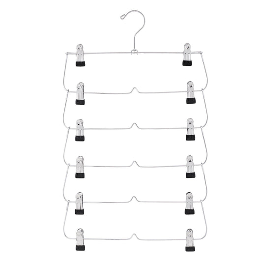 6 Tier with Chrome Finish, Space-Saving Skirt with Clips for Women's Clothes, Foldable Hangers for Pants, Towel, Scarf, Bra, Kitchen & Closet Organization - Renee Lane Company