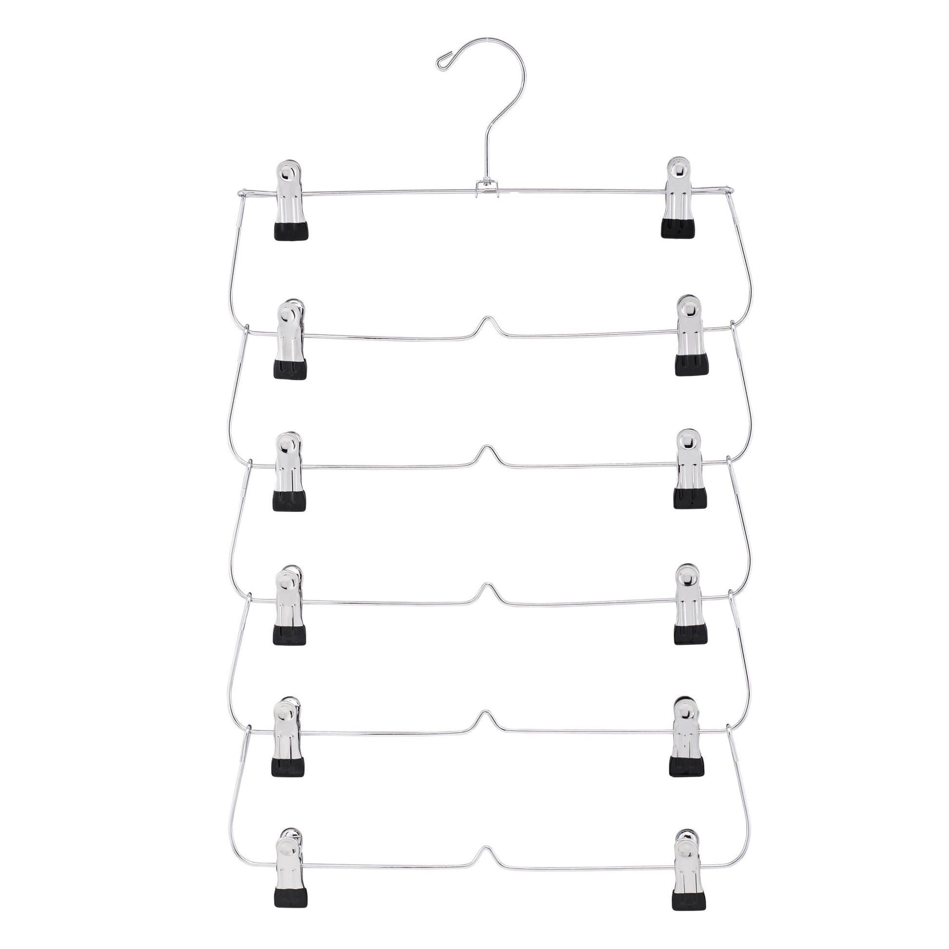 6 Tier with Chrome Finish, Space-Saving Skirt with Clips for Women's Clothes, Foldable Hangers for Pants, Towel, Scarf, Bra, Kitchen & Closet Organization - Renee Lane Company
