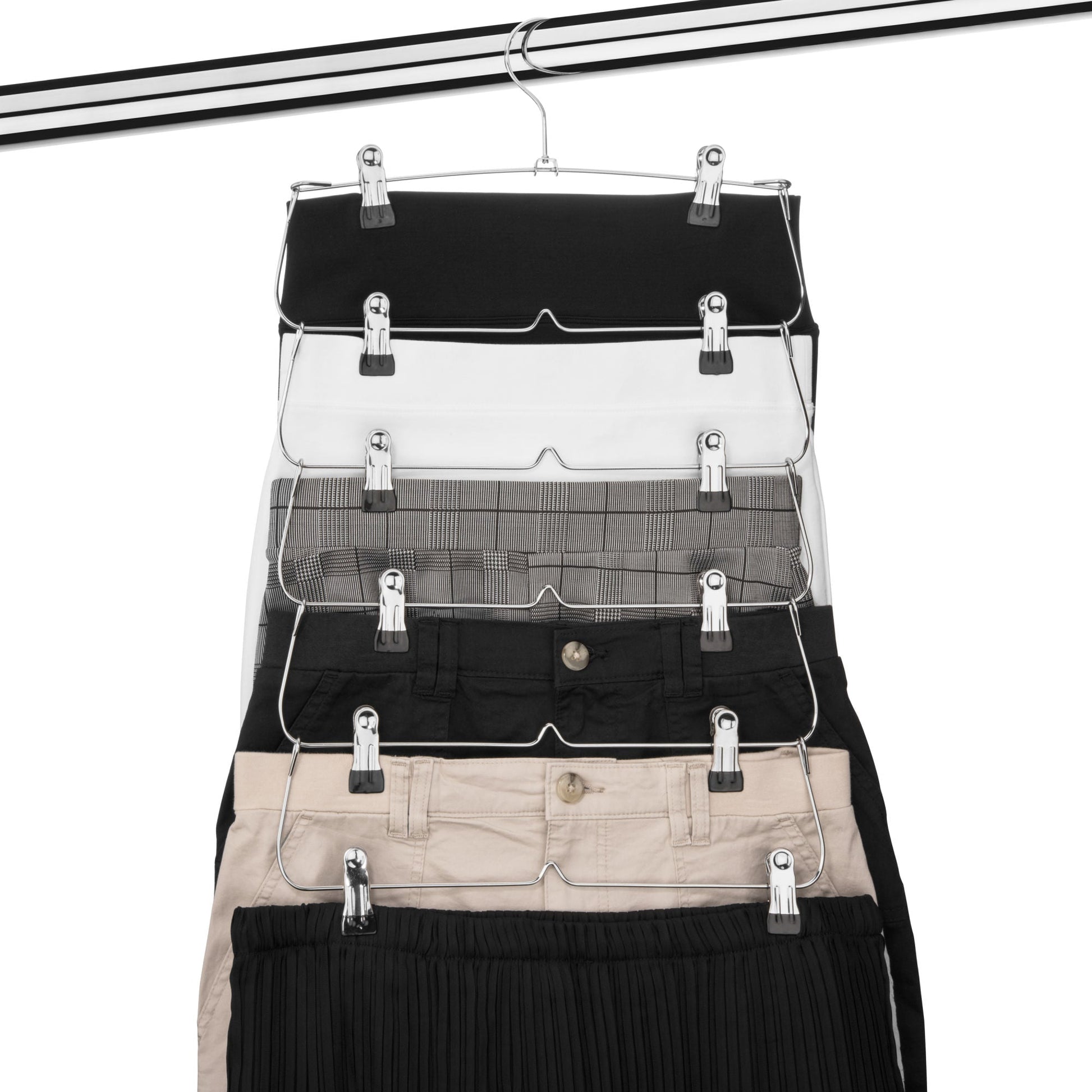 6 Tier with Chrome Finish, Space-Saving Skirt with Clips for Women's Clothes, Foldable Hangers for Pants, Towel, Scarf, Bra, Kitchen & Closet Organization - Renee Lane Company