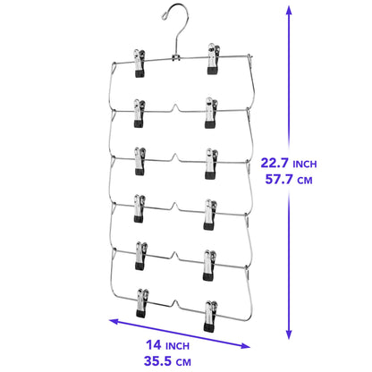 6 Tier with Chrome Finish, Space-Saving Skirt with Clips for Women's Clothes, Foldable Hangers for Pants, Towel, Scarf, Bra, Kitchen & Closet Organization - Renee Lane Company
