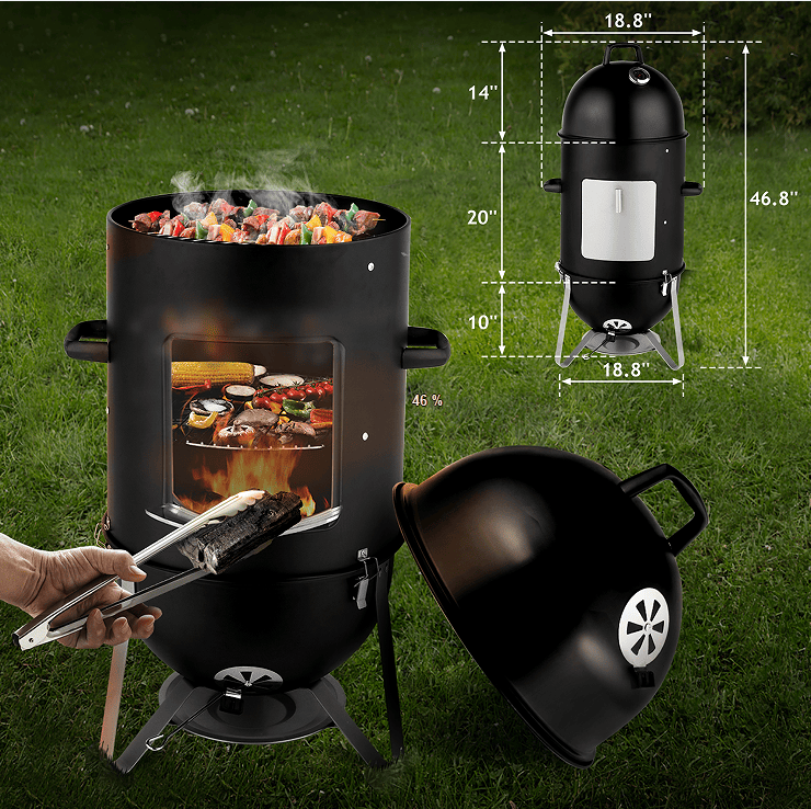 60608693 outdoor three-layer elliptical cylinder oven, temperature table control, exquisite technology, 3 in 1 iron carbon oven, portable charcoal grill, vertical steel charcoal smoke, - Renee Lane Company