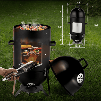 60608693 outdoor three-layer elliptical cylinder oven, temperature table control, exquisite technology, 3 in 1 iron carbon oven, portable charcoal grill, vertical steel charcoal smoke, - Renee Lane Company