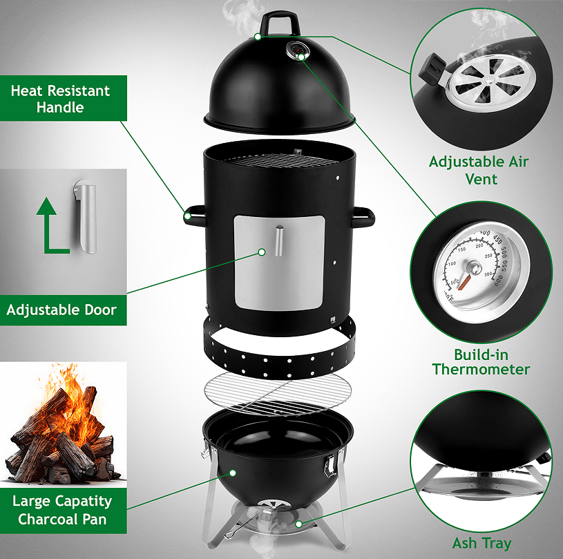 60608693 outdoor three-layer elliptical cylinder oven, temperature table control, exquisite technology, 3 in 1 iron carbon oven, portable charcoal grill, vertical steel charcoal smoke, - Renee Lane Company