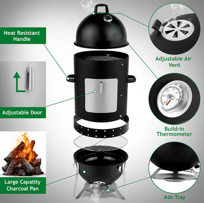 60608693 outdoor three-layer elliptical cylinder oven, temperature table control, exquisite technology, 3 in 1 iron carbon oven, portable charcoal grill, vertical steel charcoal smoke, - Renee Lane Company