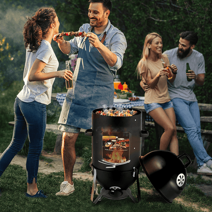 60608693 outdoor three-layer elliptical cylinder oven, temperature table control, exquisite technology, 3 in 1 iron carbon oven, portable charcoal grill, vertical steel charcoal smoke, - Renee Lane Company