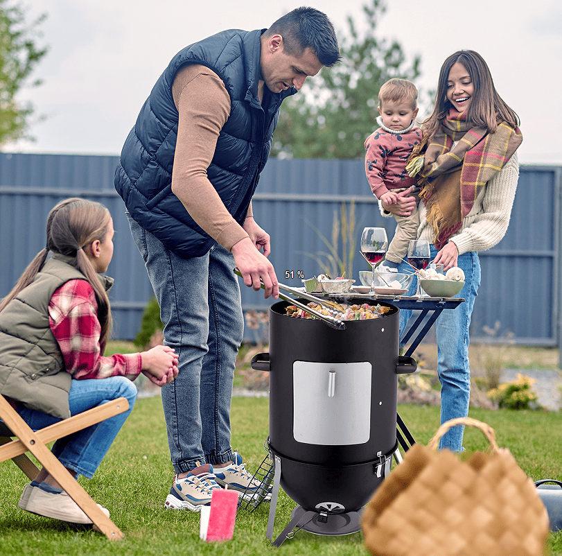 60608693 outdoor three-layer elliptical cylinder oven, temperature table control, exquisite technology, 3 in 1 iron carbon oven, portable charcoal grill, vertical steel charcoal smoke, - Renee Lane Company