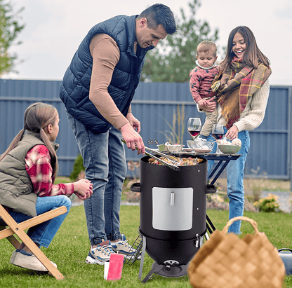 60608693 outdoor three-layer elliptical cylinder oven, temperature table control, exquisite technology, 3 in 1 iron carbon oven, portable charcoal grill, vertical steel charcoal smoke, - Renee Lane Company