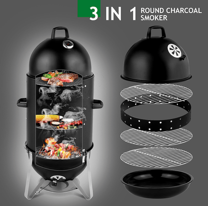 60608693 outdoor three-layer elliptical cylinder oven, temperature table control, exquisite technology, 3 in 1 iron carbon oven, portable charcoal grill, vertical steel charcoal smoke, - Renee Lane Company