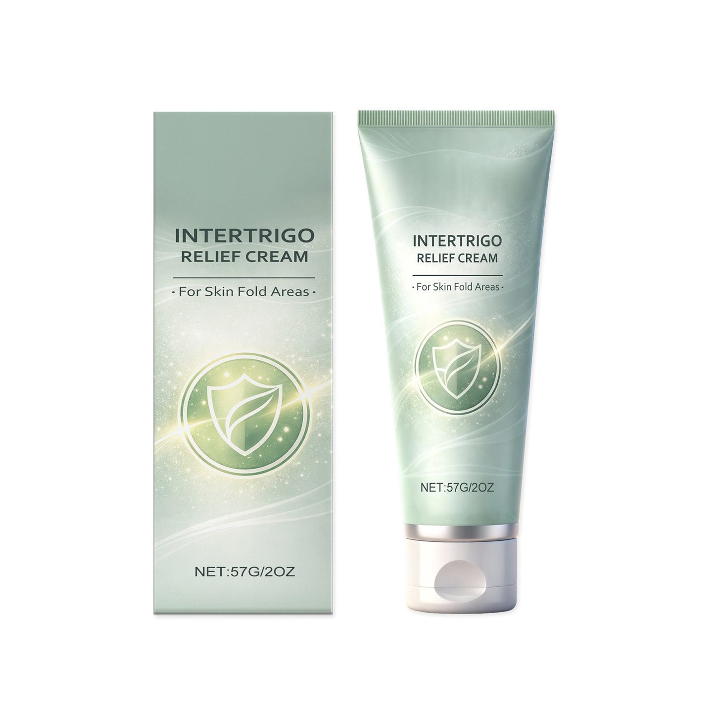 Intertrigo relief cream tube and box, front view
