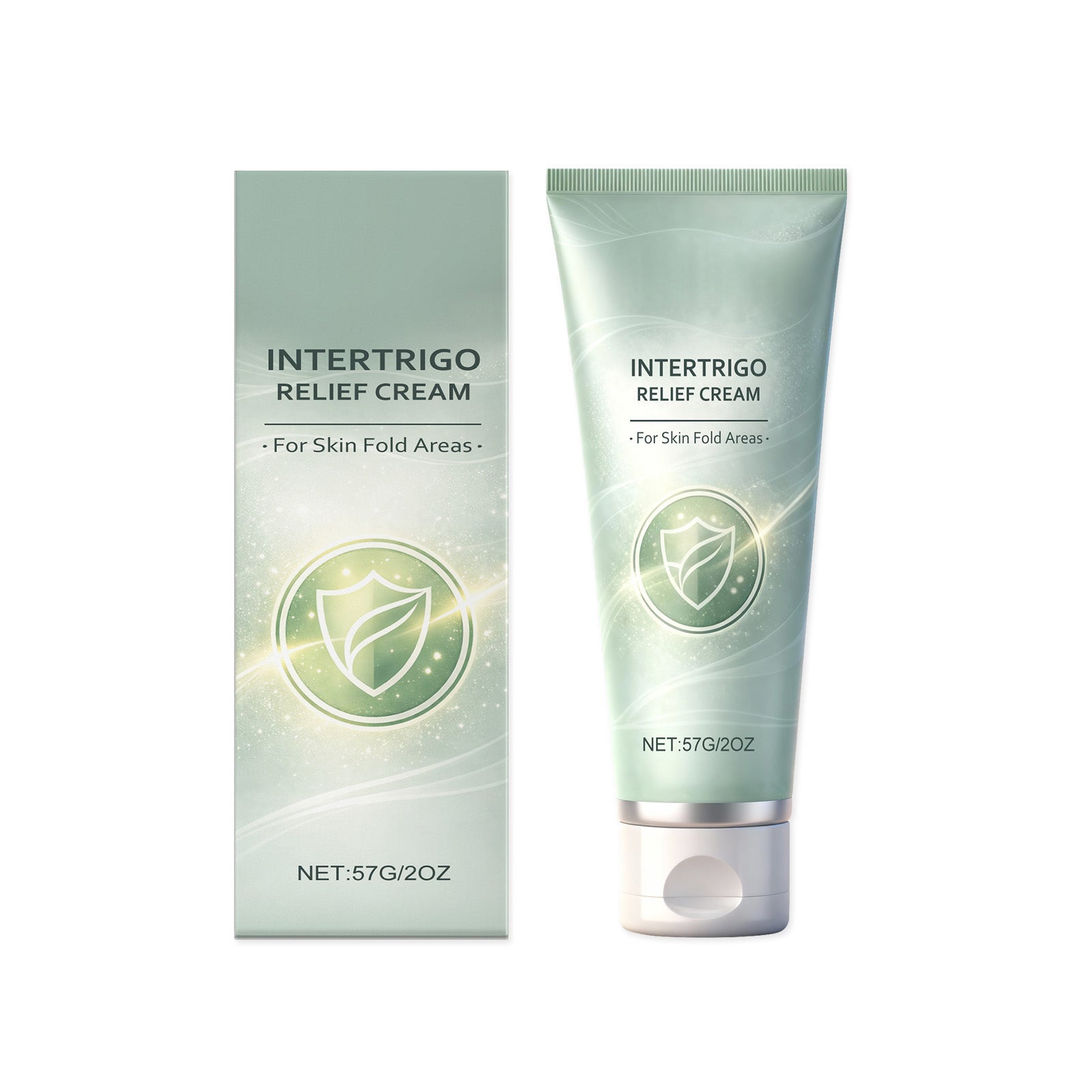 Intertrigo relief cream tube and box, front view