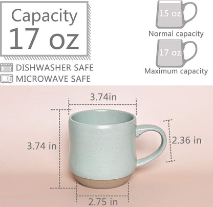 Bosmarlin Large Stoneware Speckled Coffee Mugs Set of 2, Big Tea Cup, 17 Oz, Dishwasher and Microwave Safe