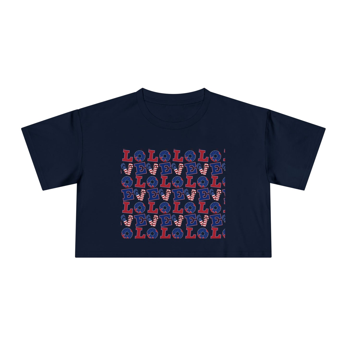Crop graphic tee, navy with multicolor LOLO print at center front