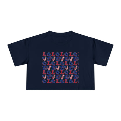 Crop graphic tee, navy with multicolor LOLO print at center front