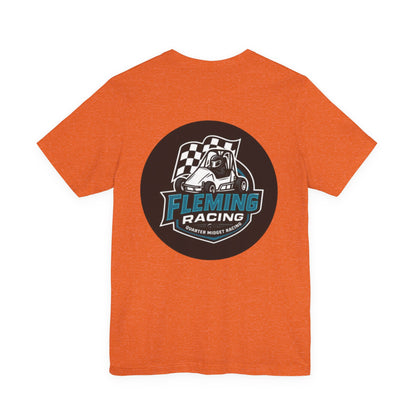Burnt orange racing logo T-shirt with circular Fleming Racing emblem on the chest.