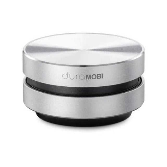 Bone-conducting speaker with duraMOBI logo, silver-gray and black speaker band