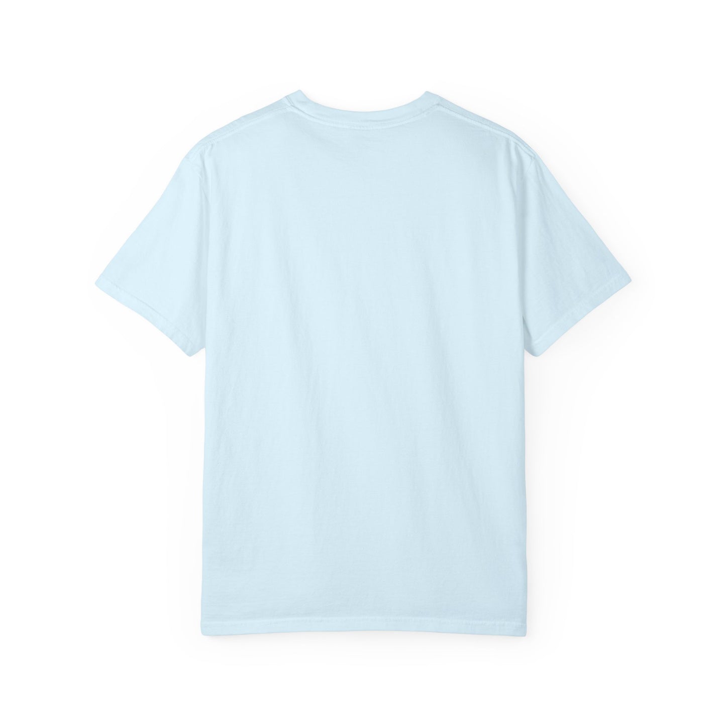 Light blue T-shirt with crew neck and short sleeves, no visible graphic.