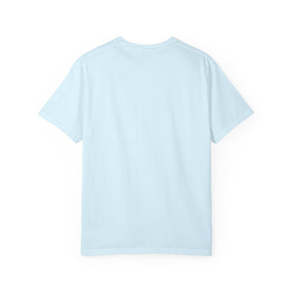 Light blue T-shirt with crew neck and short sleeves, no visible graphic.