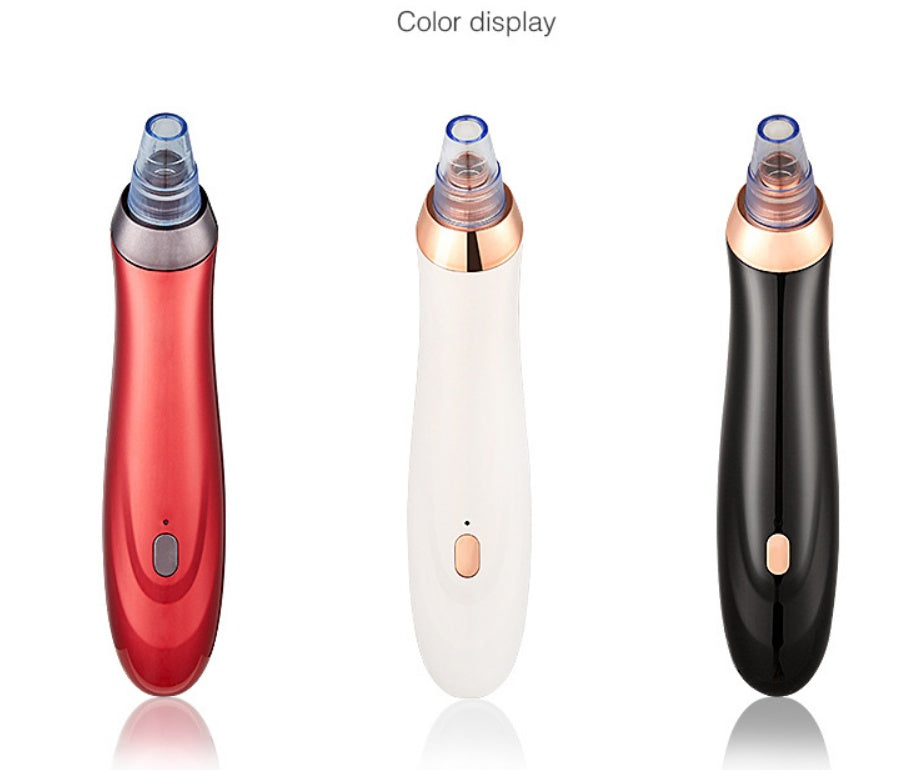 Electric blackhead remover in red, white, and black color display view.