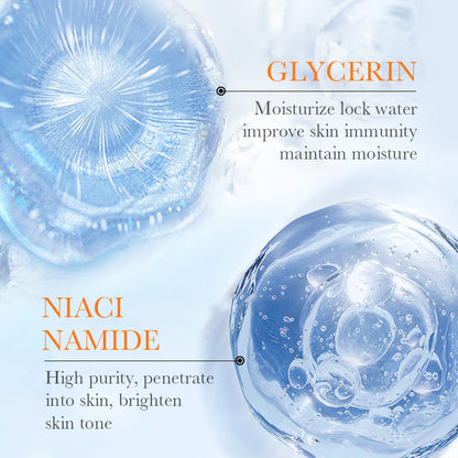 Water drop skincare ingredient graphic with blue gel bubbles