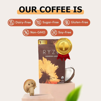 RYZE SUPERFOODS Mushroom Coffee Dark Roast, 6 Adaptogenic Mushrooms & Prebiotic Blend, Instant Coffee Supports Energy, Focus, Digestion & Immunity, Lions Mane & Turkey Tail, 30 Servings. - Renee Lane Company