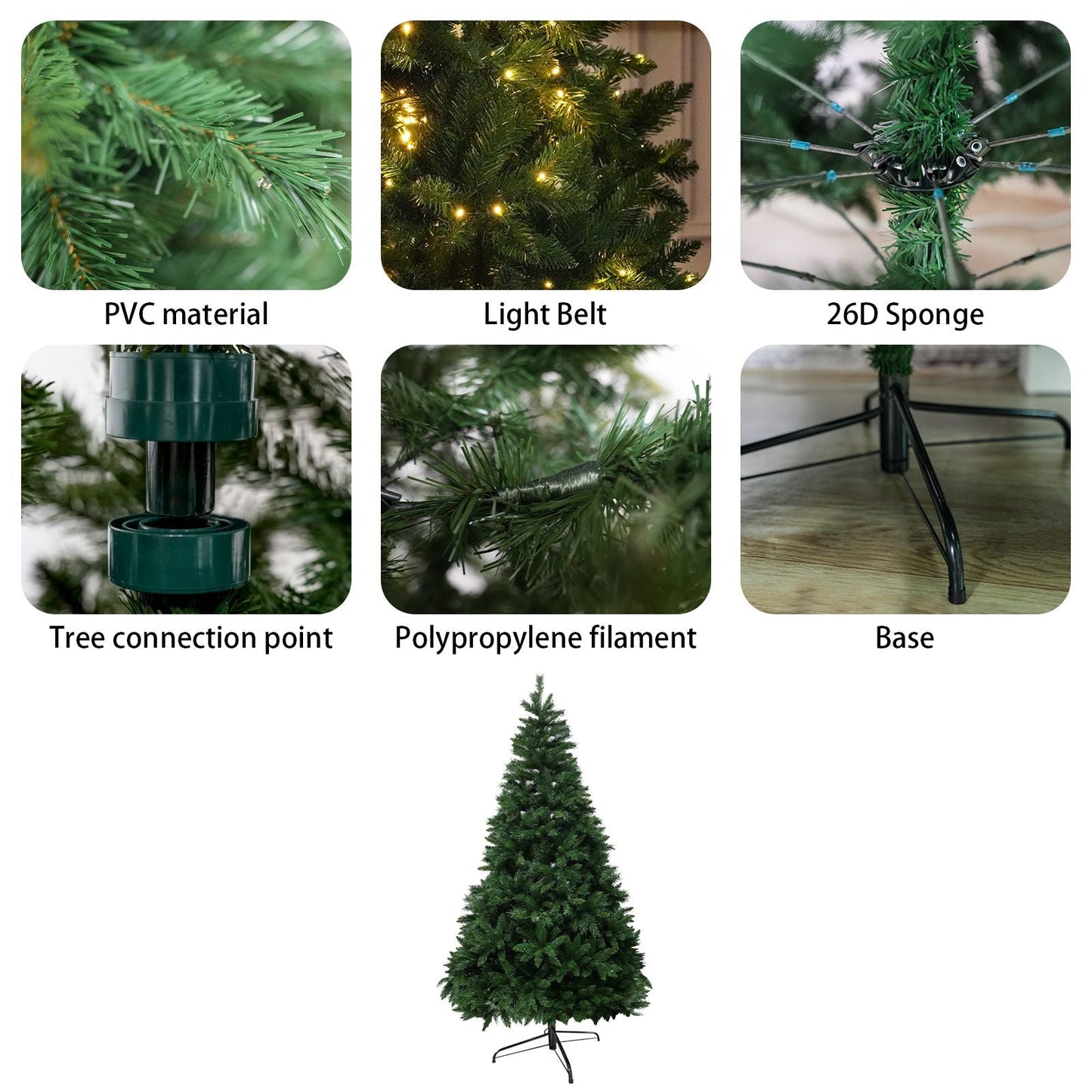 6FT Christmas Tree with 7-layer & 976 branch tips, Premium Flame-Retardant PVC - Renee Lane Company