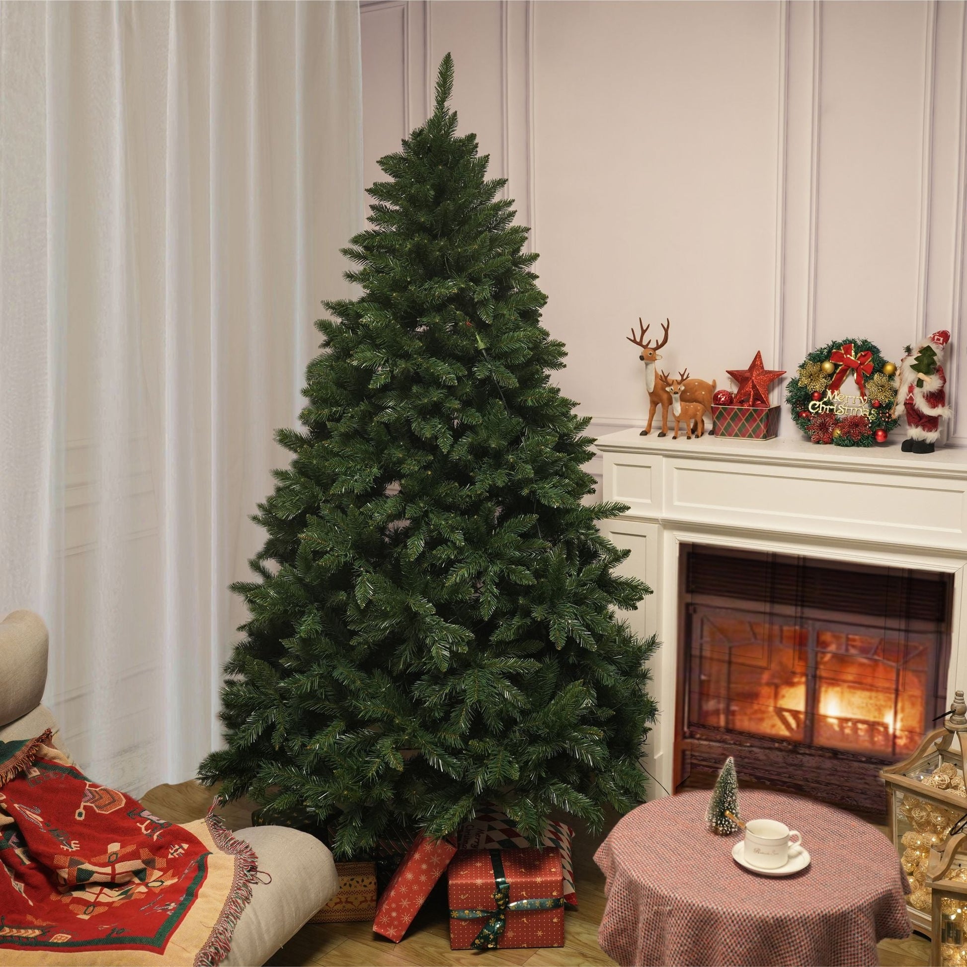 6FT Classic Christmas Tree with 1204 Branch Tips, Flame-Retardant PVC, Environmentally Friendly Artificial - Renee Lane Company