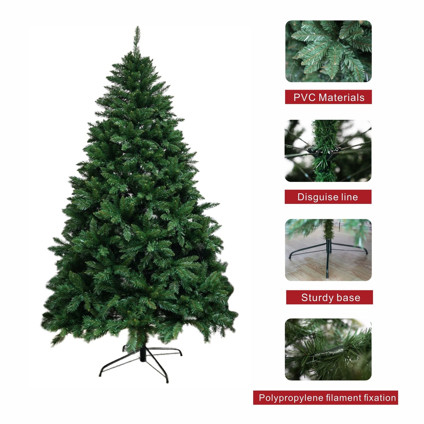 6FT Classic Christmas Tree with 1204 Branch Tips, Flame-Retardant PVC, Environmentally Friendly Artificial - Renee Lane Company