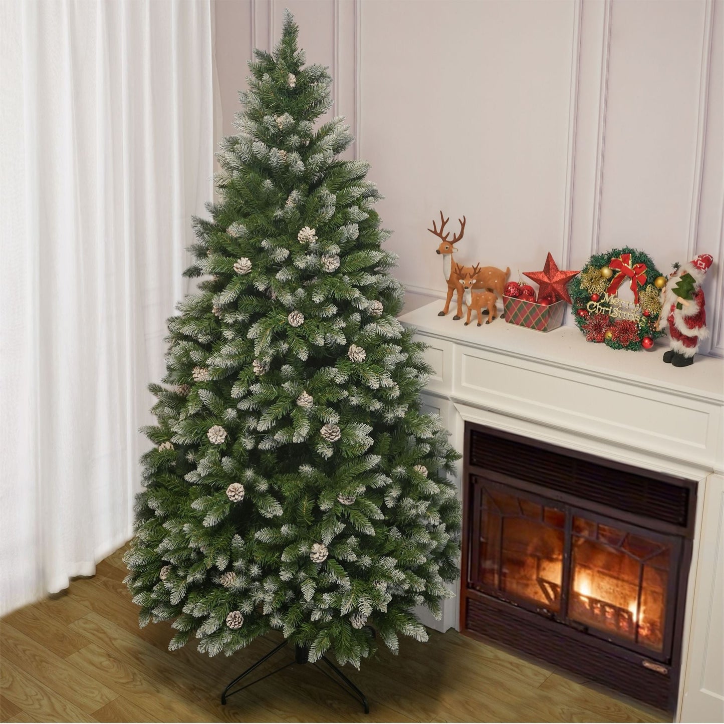 6FT PVC Christmas Tree, 883 Snow-Covered Branches Tips with Pinecones, Environmentally Friendly Artificial - Renee Lane Company
