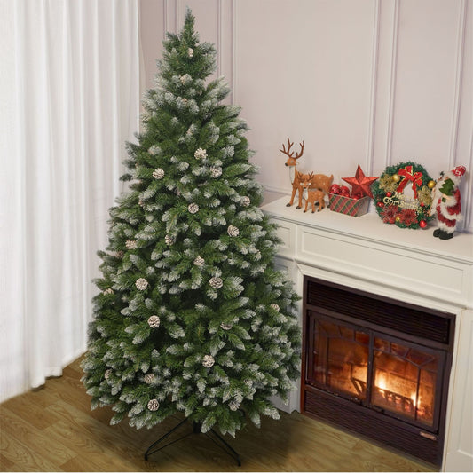 6FT PVC Christmas Tree, 883 Snow-Covered Branches Tips with Pinecones, Environmentally Friendly Artificial - Renee Lane Company