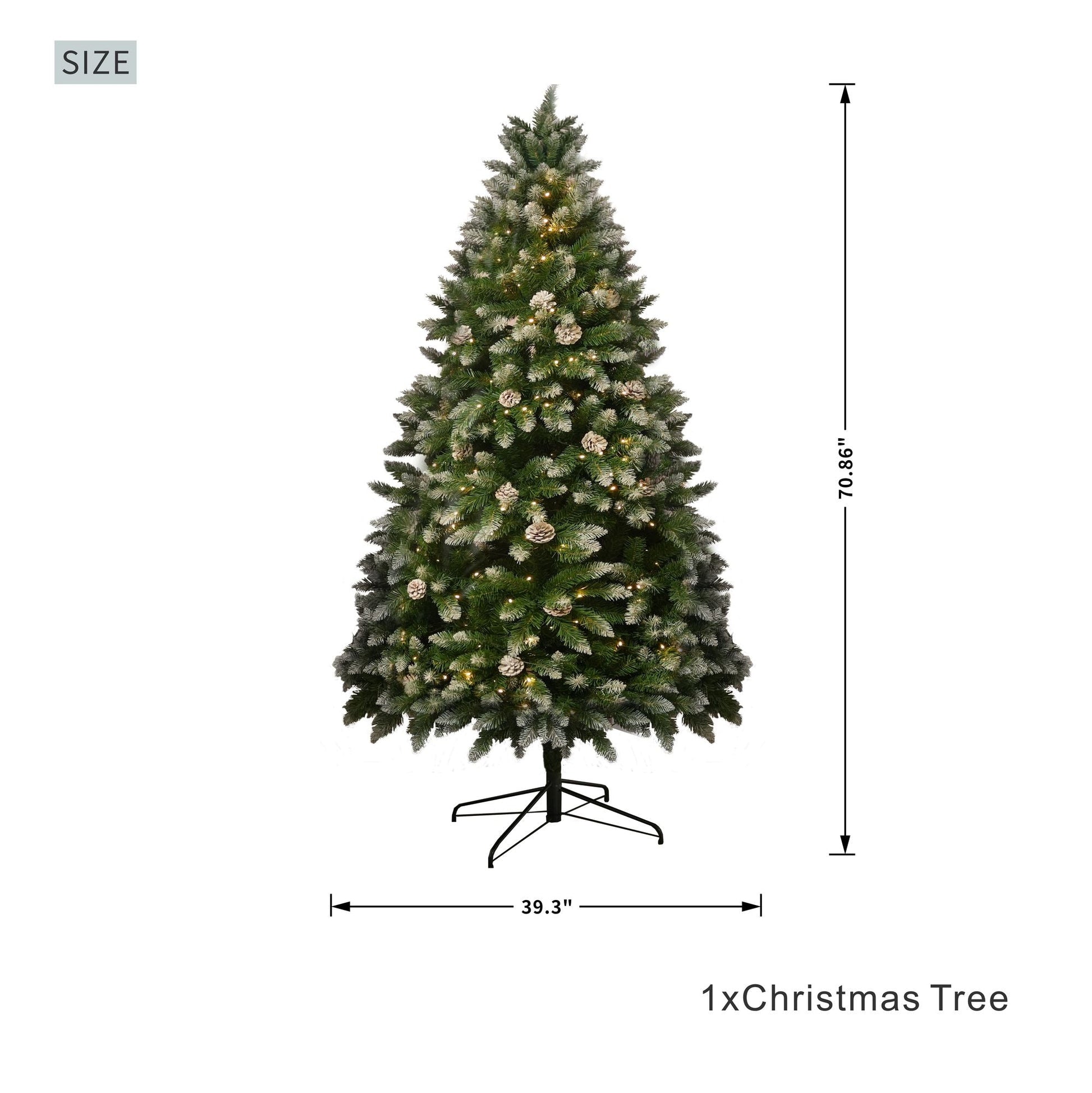 6FT Snow-Frosted Christmas Tree with Pine Cones and 400 Warm White LED Lights - Renee Lane Company