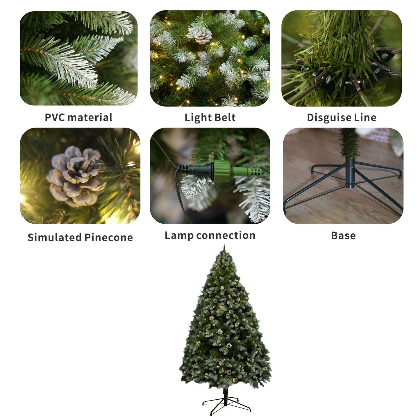 6FT Snow-Frosted Christmas Tree with Pine Cones and 400 Warm White LED Lights - Renee Lane Company