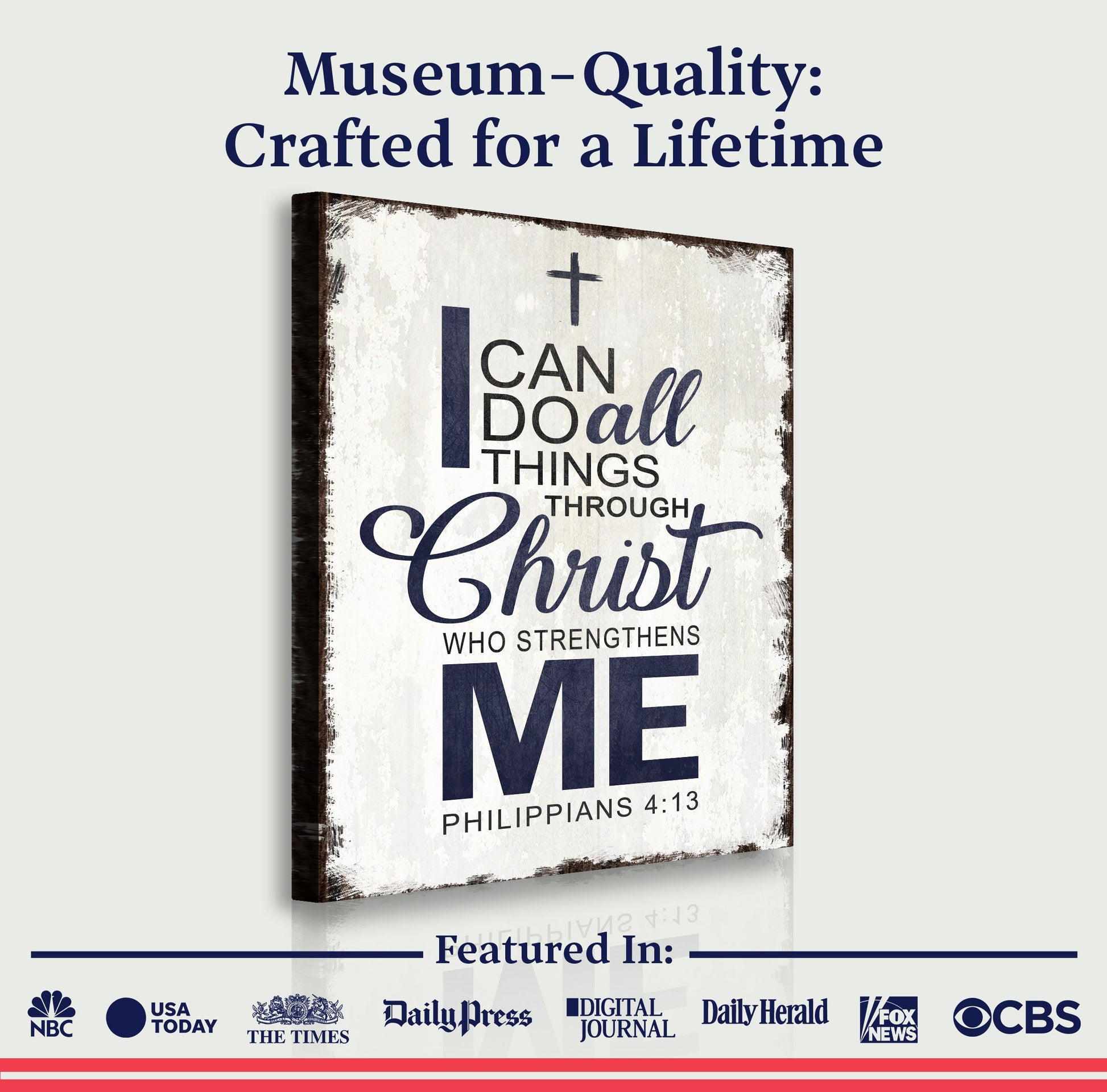 Canvas wall art with overlay text “Museum-Quality: Crafted for a Lifetime” and the quote