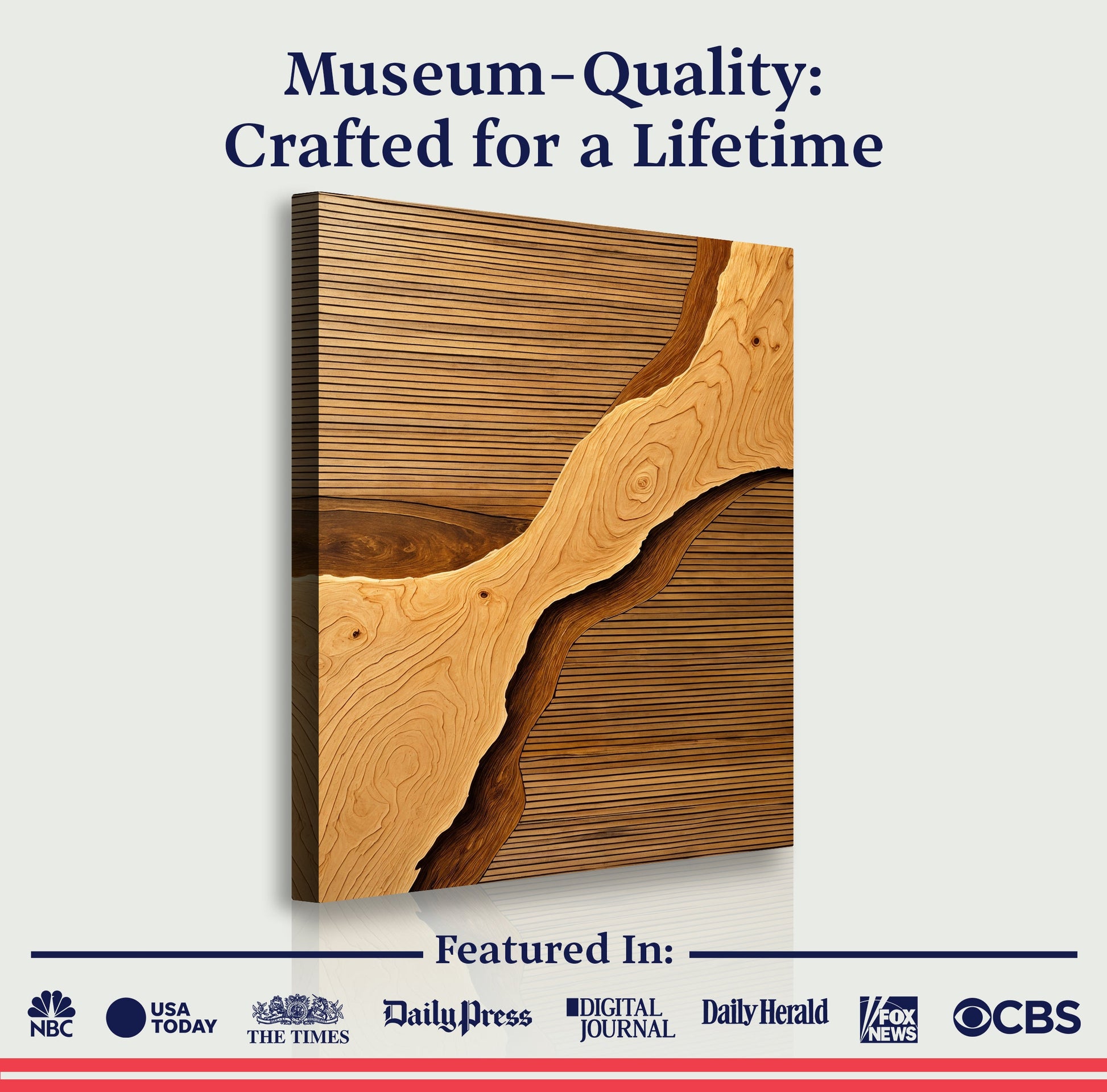 Wood rift artwork canvas with light wood grain and dark wavy ridge