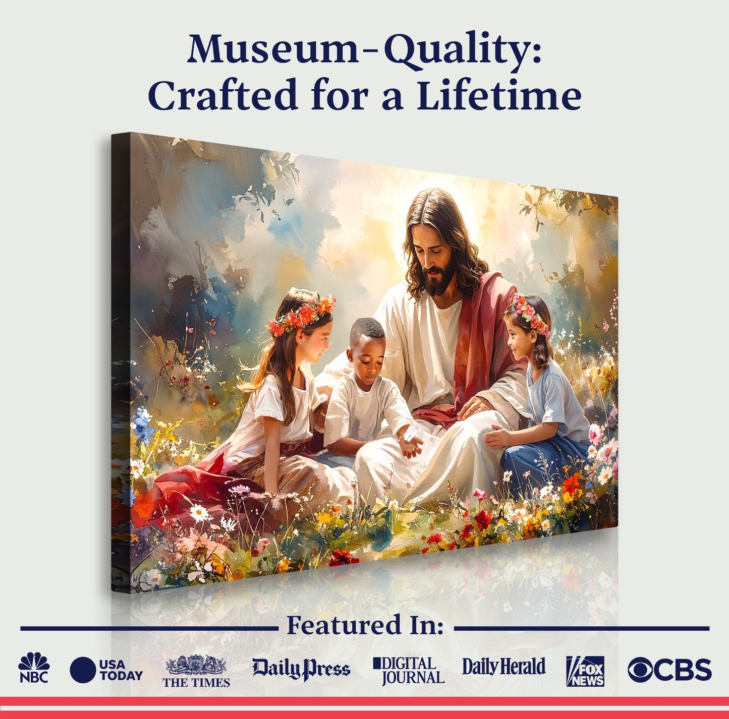 Wall art product card featuring framed scene and text: “Museum-Quality: Crafted for a Lifetime”
