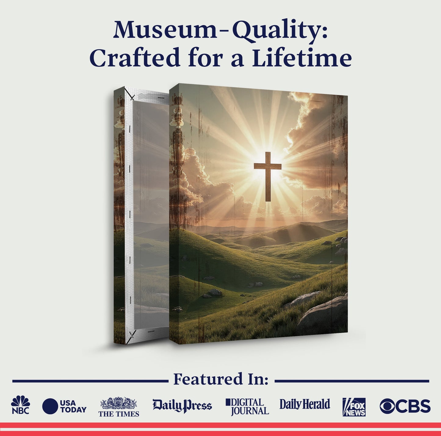 Amazing Grace wall sign canvas shown in a framed box with cross artwork