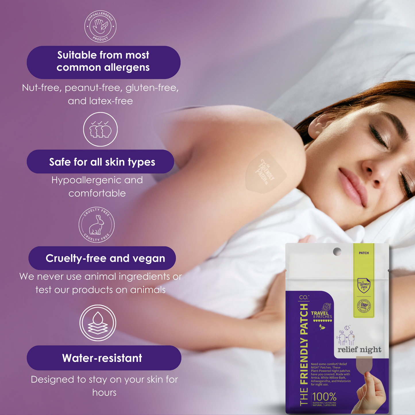 Relief Night Pain Patches: Arnica & Melatonin for Soreness & Sleep - 8 Pack - Renee Lane Company